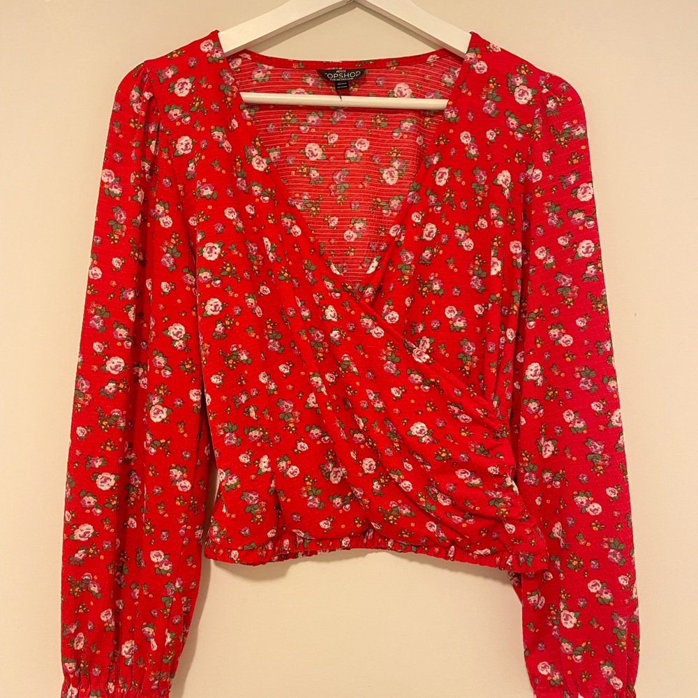 TOPSHOP PETITE CROPPED WRAP BLOUSE